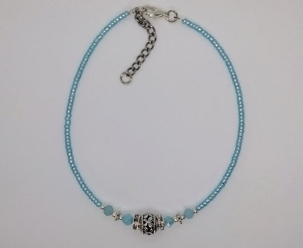 Seed Bead Anklet Light Blue