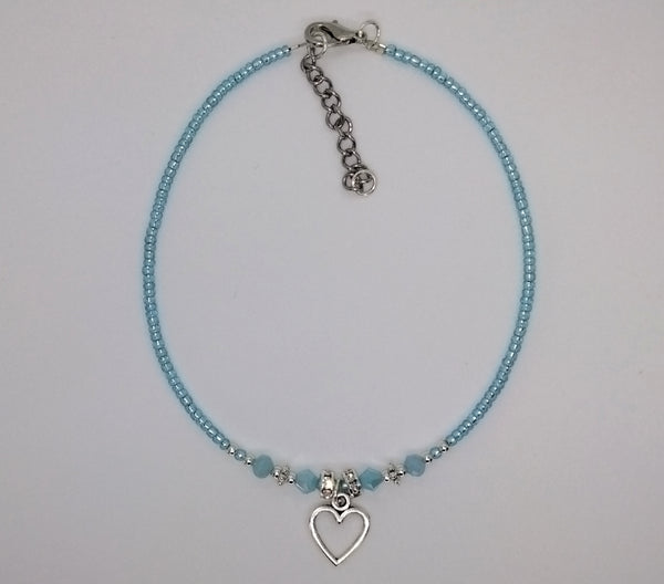 Seed Bead Anklet Light Blue