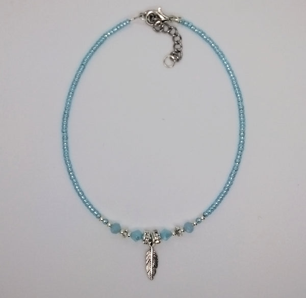 Seed Bead Anklet Light Blue