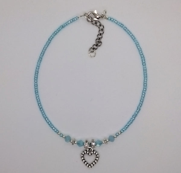 Seed Bead Anklet Light Blue