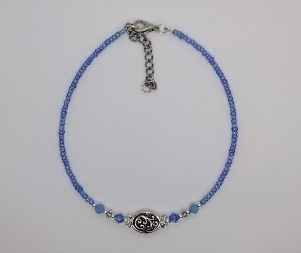 Seed Bead Anklet Blue Blush