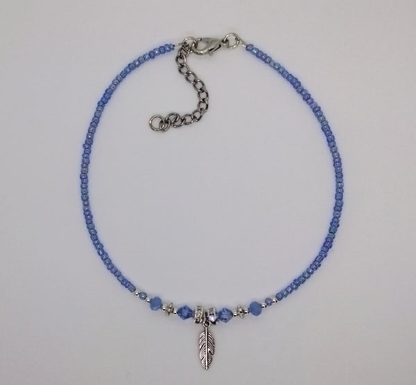 Seed Bead Anklet Blue Blush