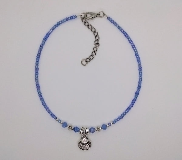 Seed Bead Anklet Blue Blush