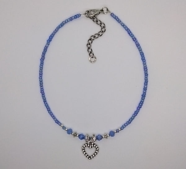 Seed Bead Anklet Blue Blush