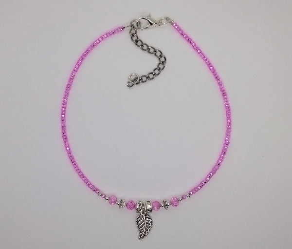 Seed Bead Anklet Hot Pink