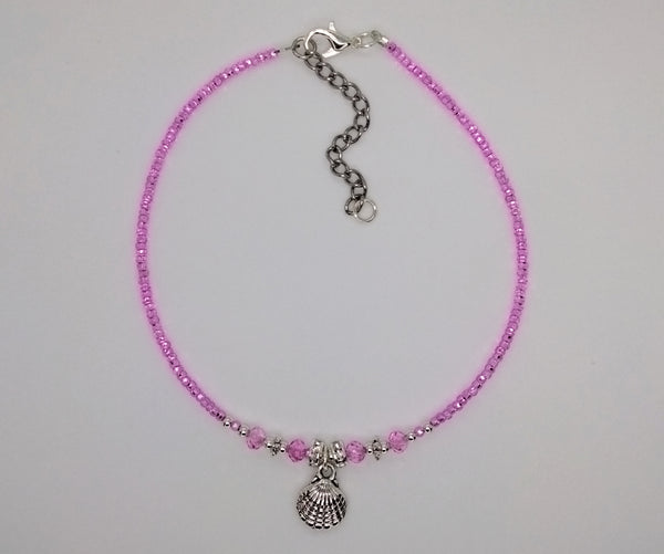 Seed Bead Anklet Hot Pink