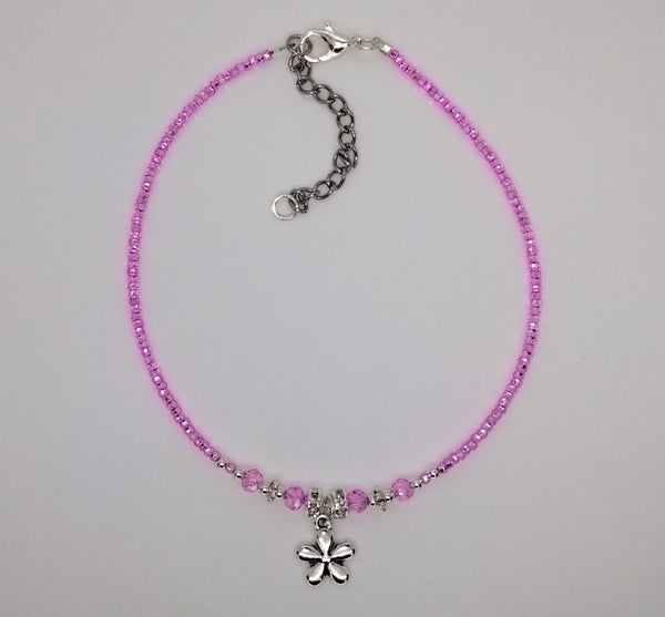 Seed Bead Anklet Hot Pink