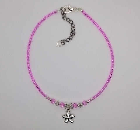 Seed Bead Anklet Hot Pink