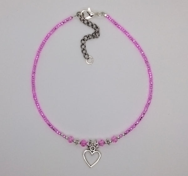 Seed Bead Anklet Hot Pink