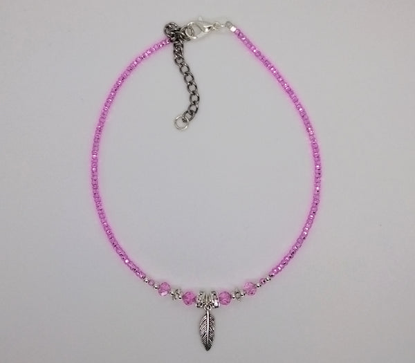 Seed Bead Anklet Hot Pink