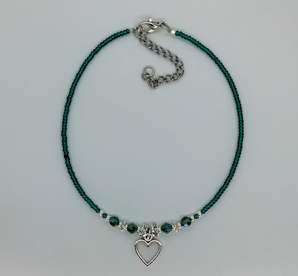 Seed Bead Anklet Teal Green