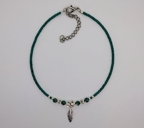 Seed Bead Anklet Teal Green