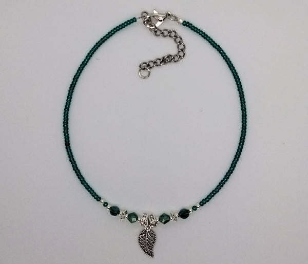 Seed Bead Anklet Teal Green