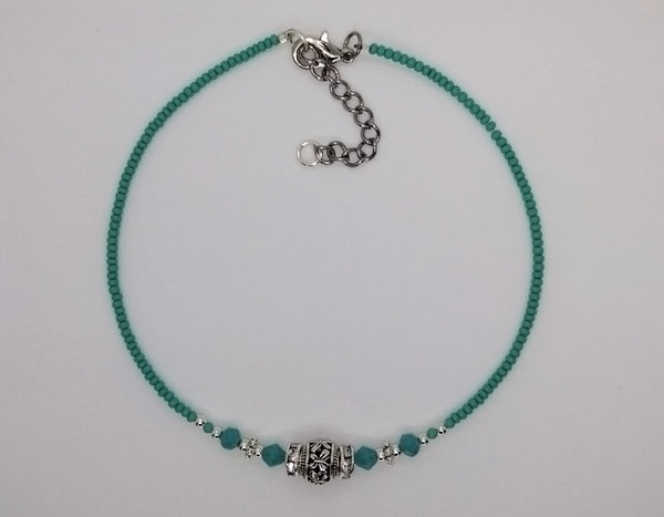 Seed Bead Anklet Turquoise