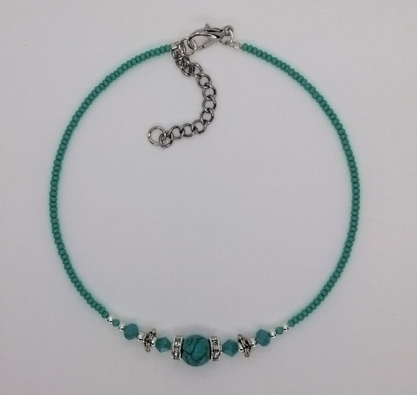 Seed Bead Anklet Turquoise