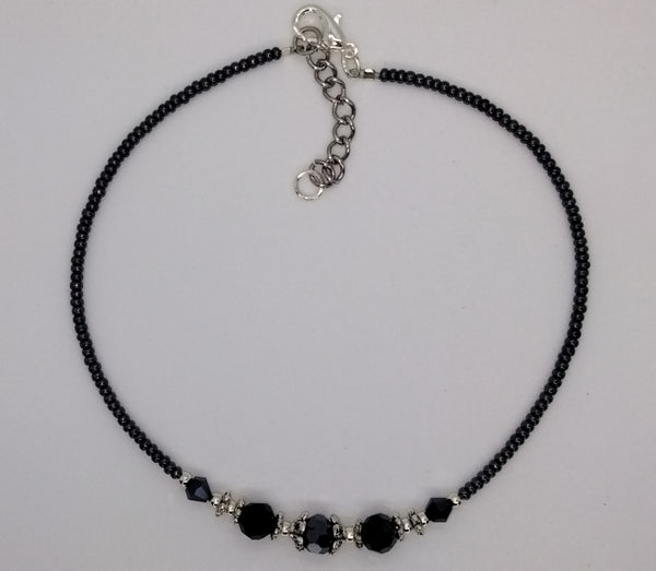 Seed Bead Anklet Gunmetal Blue