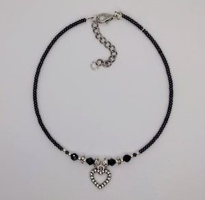 Seed Bead Anklet Gunmetal Blue